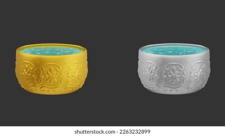 element of gold and silver bowl with water thai culture from image traced 3d. songkran festival thailand travel.