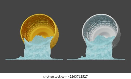 elemento de tazón de oro y plata con cultivo de agua tailandesa de la imagen traza 3d. viaje de tailandia al festival songkran.