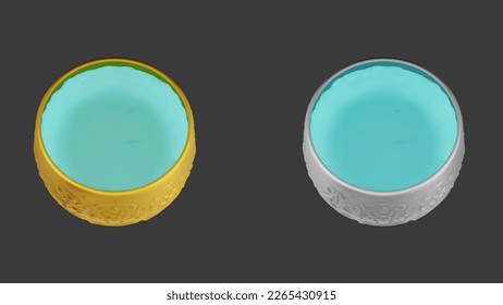 element of gold and silver bowl with water thai culture from image traced 3d. songkran festival thailand travel.