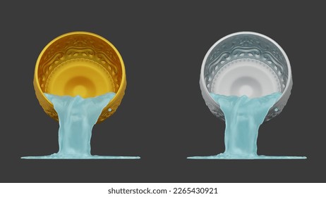 element of gold and silver bowl with water thai culture from image traced 3d. songkran festival thailand travel.