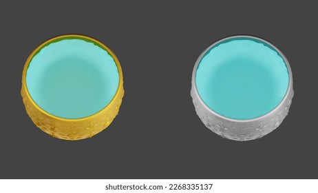 element of gold and silver bowl with water thai culture from image traced 3d. songkran festival thailand travel.
