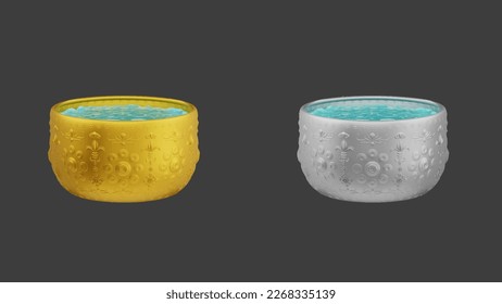 element of gold and silver bowl with water thai culture from image traced 3d. songkran festival thailand travel.