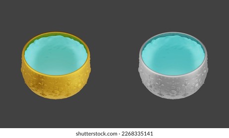 element of gold and silver bowl with water thai culture from image traced 3d. songkran festival thailand travel.