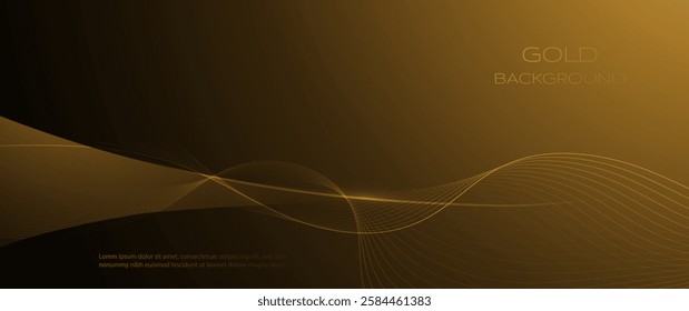 Element graphic design. Abstract motion of curve lines, light shiny, glow effect, Bright gold wave, wavy line pattern. Vector illustration design for technology banner template, wallpaper background