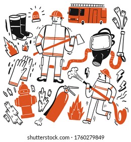 The element hand drawn of Fire fighting, Vector Illustration doodle style.