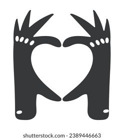 Element of hand set in flat black design. The fingers of the hands in this illustration form a heart that radiates love. Vector illustration.