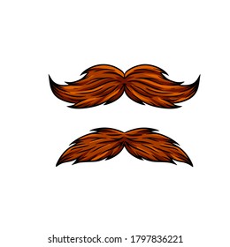 Element of head and face of hipster. Long moustache of old man. Cartoon illustration. Brown hair guy. Fashionable men haircut. Fashion and style. Mask for app