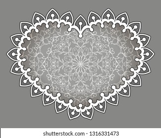 The element of the heart, in the style of mehndi with mandala drawing. Valentine, holiday card template, wedding, Valentine's Day, print on clothes, t-shirt, invitation, love. Vector eps10 
