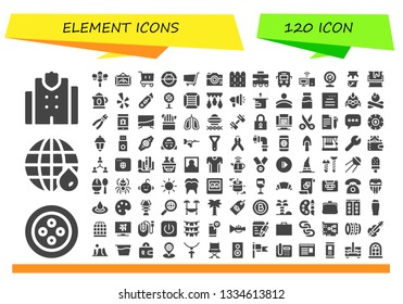 element icon set. 120 filled element icons.  Collection Of - Police station, Button, Earth grid, Dragonfly, Frame, Shopping cart, Hamster ball, Camera, Fence, Walker, Bus, Personal computer