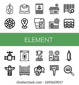 element icon set. Collection of Fleur de lis, Color circle, Screen, Placeholder, Watermelon, Document, Solar, Website, Bar code, Eggs, Valve, Totem, Flour, Cradle, Trophy icons