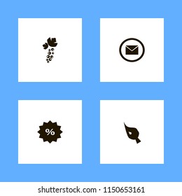 element icons. discount tag, envelope, brush and black currant berry vector icons set