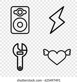 Element icons set. set of 4 element outline icons such as wrench, speaker, flash