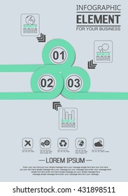 ELEMENT FOR INFOGRAPHIC  TEMPLATE GEOMETRIC FIGURE OVERLAPPING CIRCLES SEVENTH EDITION GREEN