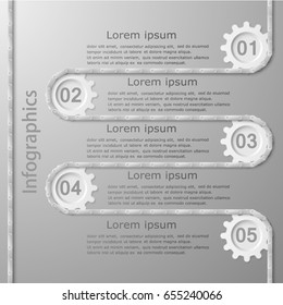 Element of infographics. Gears with chains. Five steps. Vector.