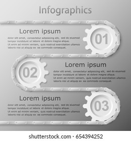 Element of infographics. Gears with chains. Three steps. Vector.