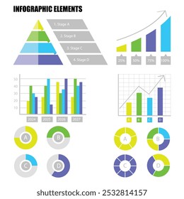 Los elementos de las infografías son representaciones visuales gráficas de información, datos o ciencia. Estos gráficos muestran información compleja de forma concisa y clara, diagrama, icono, símbolo, gráfico, línea de tiempo