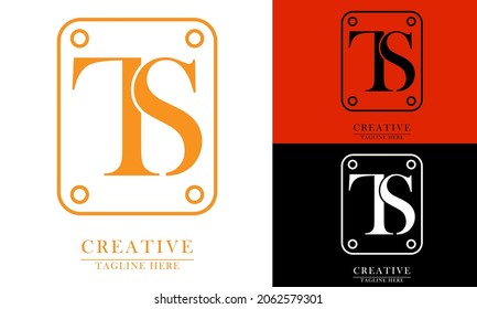 element letter t s in long rectangle logo icon. elegant gold color and two black and white color options. suitable for luxury company abstract flat design vector