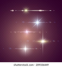 Element light with lens effect in stars form set.