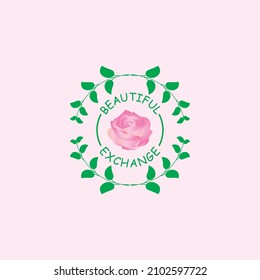 element logo exchange. Beautiful blooming rose petals, stems encircling flowers.