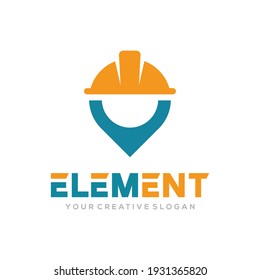 Element logo vector, Construct logo vector template. Helmet construction and pin design concept for building, architect, contractor, repair and landmark