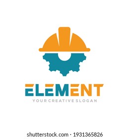 Element logo vector, Construct logo vector template. Helmet construction and gear design concept for building, architect, contractor, repair and landmark