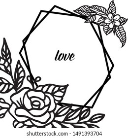 Element of love card, art of unique frame with design beautiful wreath. Vector