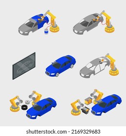 Element of manufacturing and operation system in Car factory production vector design illustration