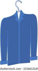 Element of men wardrobe fashion design. Trendy clothes for modern businessman. Hanging on rack blue shirt with buttons. Stylish look for work or meeting. Business shirt on hanger vector illustration