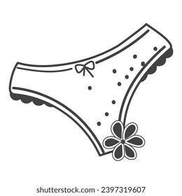 Element of menstruation themed set. An empowering portrayal of women's underpants in this artwork, outlined in bold black lines, celebrating functionality during menstruation. Vector illustration.