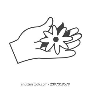 Element of menstruation themed set. The flowers depicted in this illustration with contours symbolize the tenderness and sensitivity of the female body. Vector illustration.