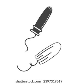 Element of menstruation themed set. Focused on women, this black-outlined image highlights the interconnectedness that women provide, much like the strength of tampons. Vector illustration.