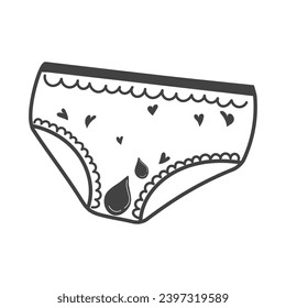 Element of menstruation themed set. In this striking black outline illustration, women's underpants are depicted elegantly, capturing the essence of comfort during menstruation. Vector illustration.