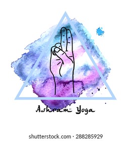 Element mudra yoga hands with mehendi patterns. Vector illustration for a yoga studio, tattoo, spa, postcards, souvenirs. Indian traditional lifestyle.Pran Mudra 