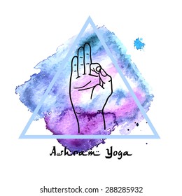 Element mudra yoga hands with mehendi patterns. Vector illustration for a yoga studio, tattoo, spa, postcards, souvenirs. Indian traditional lifestyle.