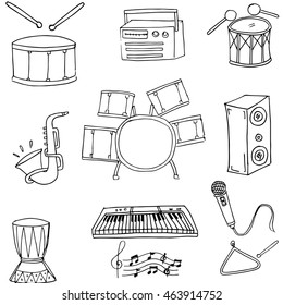 Element music set doodles on white backgrounds