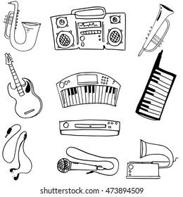 Element music set doodles vector art illustration