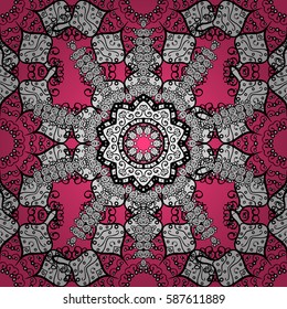 Element on pink background. Vector sketch, cards, certificate, thank you message, web page. Eastern style element. Vector line art seamless border for design template. White outline floral decor.