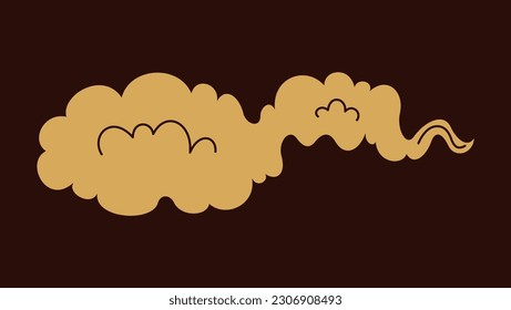 Element in oriental japanese style. Poster with vintage asian clouds for sky landscape. Aesthetic design for print. Cartoon hand drawn vector illustration isolated on dark background