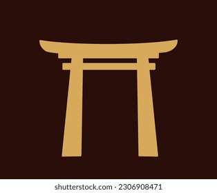 Element in oriental japanese style. Traditional Asian architecture with columns. Aesthetic Chinese Buddhist temple building. Cartoon hand drawn vector illustration isolated on dark background