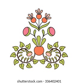 Element of ornament in the form of flowers growing out of the decorative pot