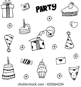 Element Party doodle with hand draw on white backgrounds