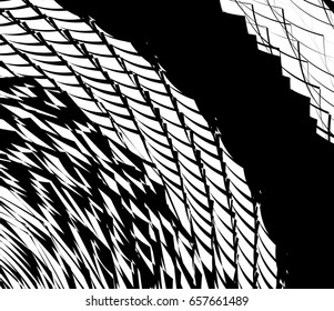 Element, pattern with wavy, distorted lines. Abstract geometric illustration in black and white