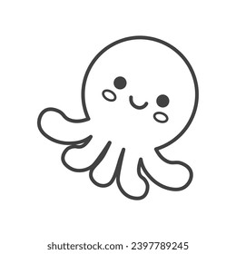 Element of pets themed set. A cute octopus is depicted in black outlines, this minimalistic illustration conveys the essence of marine pets. Vector illustration.
