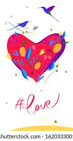 Element of poster, banner, concept invitation for happy valentine day party. Love sweet love. Illustration for gift postcard with heart. Trend hashtag.