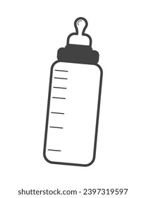 Elemento del juego temático del embarazo. En esta imagen se muestra la botella de alimentación de un bebé recién nacido con un contorno negro, simboliza la importancia de una alimentación adecuada de los bebés. Ilustración vectorial.