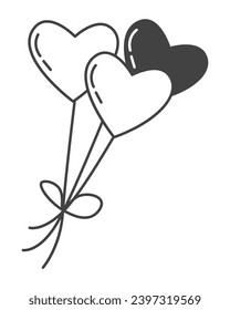 Element of pregnancy themed set. In this delightful artwork with black outline, a balloons serves as a heartwarming reminder of the love that surrounds a growing family. Vector illustration.