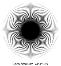 Element with radial circular lines. Geometric circle. 