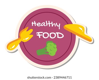 Element of raw food set in flat cartoon design. The Broccoli Plate emphasizes the importance of good nutrition and encourages eating vegetables. Vector illustration.