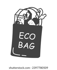 Element of Save the planet themed set in black line design. This impactful illustration of an eco bag emphasize the significance of reusable and sustainable alternatives. Vector illustration.