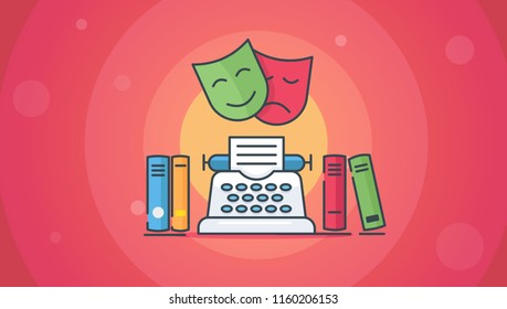 Element of science and literature. Writing books. Modern vector illustration for banners, app and posts.